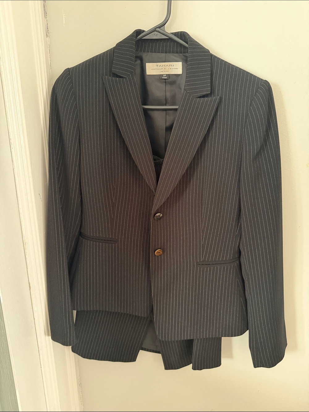 Tahari Pinstripe women skirt suit - BlueBlack with White Pinstripes